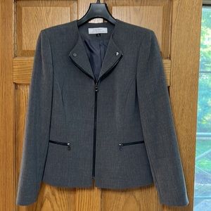 Tahari skirt suit grey wool with black zipper accents; fully lined . Size 6